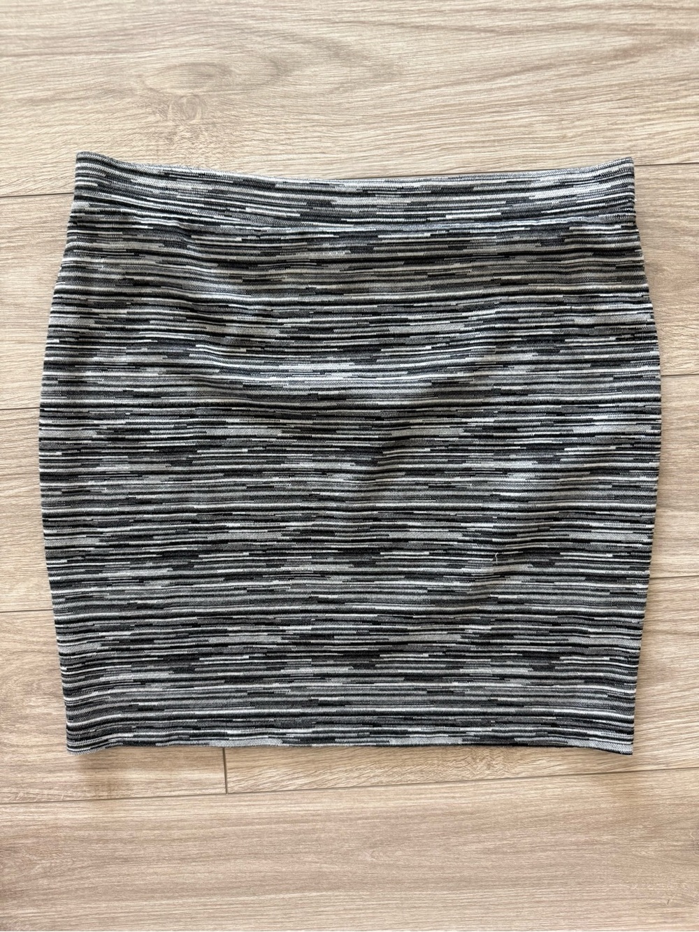 LOFT Black & Gray Striped Knit Mini Skirt